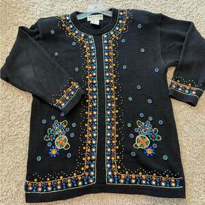 Vintage 80s/90s Western Connection Jeweled Black Sweater Size Large